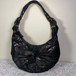 RAFE Metallic Leather Buckle Strap Hobo Crescent Bag Zipper closure